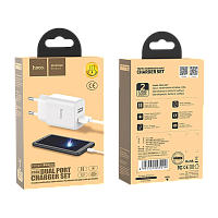 Сетевое З/У HOCO C62A 2USB 2.1A умная зарядка (IC) с кабелем microUSB белый (1/21/126)