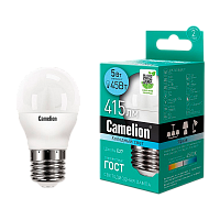 Лампа светодиодная Camelion G45 E27 5W 4500К 170-265V шар матовая (1/10/100)