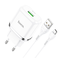 Сетевое З/У HOCO N3 1USB 3.0A 18W QC3.0 с кабелем microUSB белый (1/12/120) 
