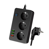 Сетевой фильтр Live Power LP SF301 3р.С/З 10A 2.0м 3USB A+C Gan 45W с выкл. черный (1/30)