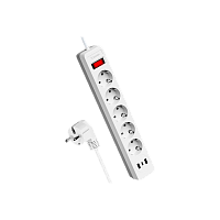 Сетевой фильтр Космос 5р.С/З 10A 1.8м 2USB ПВС 3x0.75мм² белый (1/20)
