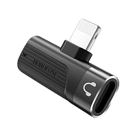 Переходник AUX Borofone BV14 Lightning (m)-Lightning (m)/Lightning (f) пластик черный (1/76/304)