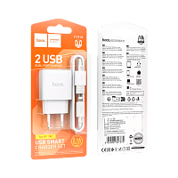 Сетевое З/У HOCO C141A 2USB 2.1A с кабелем Lightning белый (1/28/168) 