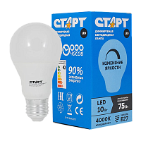 Лампа светодиодная Старт GLS E27 10W 4000К 220-240V груша димируемая прозрачная (1/10/50)