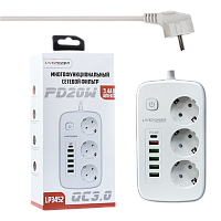 Сетевой фильтр Live Power LP3452 3р.С/З 10A 2.0м 5USB/1Type-C PD20W с выкл. белый (1/50)