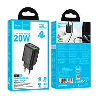 Сетевое З/У HOCO N61 1USB+1Type-C 20W PD,QC черный (1/12/120)