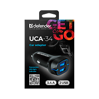 Автомобильное З/У Defender UCA-34 2USB 3.4A 5W черный (1/100)