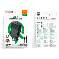 Сетевое З/У Borofone BAS72A 1USB 18W с кабелем microUSB черный (1/20/120)