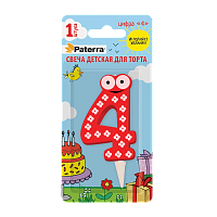 Свеча детская для торта, цифра 4, 1 шт. в упаковке, PATERRA (1/24)