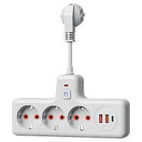Сетевой фильтр Космос Компакт 3р.С/З 10A 0.3м 2USB+Type-C ПВС 3x1мм² с выкл. белый (1/40)