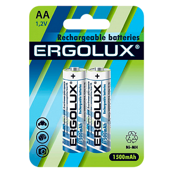 Аккумулятор бытовой Ergolux HR6 AA BL2 NI-MH 1500mAh (2/24/384) 