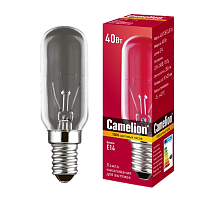 Лампа накаливания Camelion E14 40W 220-240V цилиндр для вытяжек прозрачная (1/10/500)