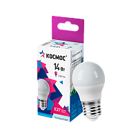 Лампа светодиодная Космос GL45 E27 14W 6500К 220V шар матовая (1/10/80)
