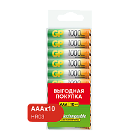 Аккумулятор бытовой GP HR03 AAA BL10 NI-MH 1000mAh в пластиковой упаковке (10/300) R 