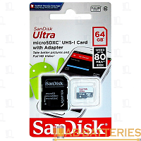 Карта памяти microSD SanDisk ULTRA Android 64GB Class10 UHS-I (U1) 80 МБ/сек без адаптера  | Ab-Batteries | Элементы питания и аксессуары для сотовых оптом