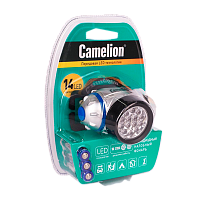 Фонарь налобный Camelion LED5312-14F4 14LED 4 режима +3AAA серебряный (1/6/48)