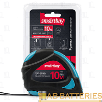 Рулетка измерительная Smartbuy ONE Tools 10м*25мм пластик 2 фиксатора прорезиненная голубой (1/48)