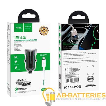 Автомобильное З/У HOCO Z32A 1USB microUSB (m) 3.0A QC3.0 черный (1/14/140)