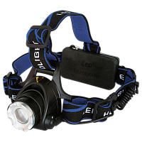 Фонарь налобный Ultraflash E150 3W 1LED от аккумулятора IP66 3 режима+ZOOM черный (1/24/48)