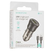 Автомобильное З/У Borofone BZ23 1USB 18W QC3.0 с кабелем microUSB черный