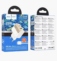 Сетевое З/У HOCO CS71A 1USB+1Type-C 3.0A 20W QC3.0 с кабелем Type-C/Type-C белый (1/32/192)