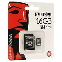 Карта памяти microSD Kingston 16GB Class4 4 МБ/сек с адаптером