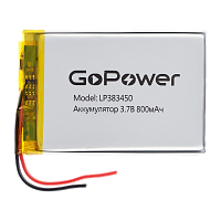 Аккумулятор Li-Pol GoPower LP383450 PK1 3.7V 800mAh с защитой (1/10/250)