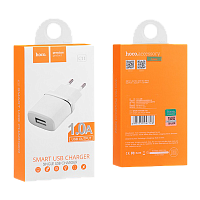 Сетевое З/У HOCO C11 1USB 1.0A белый (1/10/100)