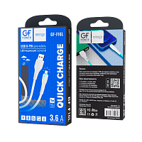 Кабель GFPower F16L USB (m)-Lightning (m) 1м 3.6A ПВХ индикация белый (1/120/480)