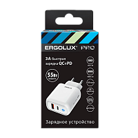 Сетевое З/У Ergolux ELX-РA03QC-C01 1USB+1Type-C 3.0A 55W PD,QC GaN белый (1/10/240) 