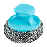 Губка для посуды Рыжий кот SM-06 75х75х60мм металлическая с держателем голубой (1/20/500)