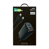 Сетевое З/У MORE CHOICE NC79 1USB/2Type-C 3.0A 65W PD3.0 с кабелем Type-C/Type-C черный (1/20/100) 