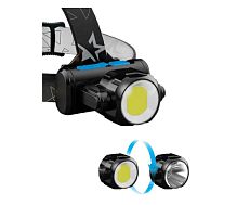 Фонарь налобный Космос H5W 5W ХРЕ+COB от аккумулятора черный (1/30/120)