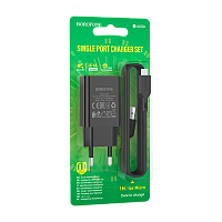 Сетевое З/У Borofone BA68A 1USB microUSB (m) 2.1A черный (1/60/240)