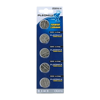 Батарейка Pleomax CR2016 BL5 Lithium 3V (5/100/2000/54000) 
