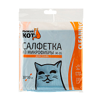 Салфетка Рыжий кот M-05 30х30см микрофибра для стекла голубой (1/40/200)