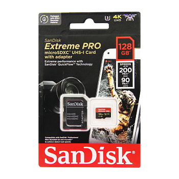 Карта памяти microSD SanDisk Extreme Pro 128GB Class10 A2 UHS-I (U3) 200 МБ/сек CN (Китай) с адаптер