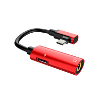 Переходник AUX HOCO LS19 Jack 3.5mm (f)-Type-C (m)/Type-C (f) силикон красный (1/20/160)