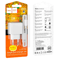 Сетевое З/У HOCO CS11A 1USB 2.1A с кабелем Type-C белый (1/28/168)