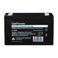 Аккумулятор свинцово-кислотный GoPower LA-6120 6V 12Ah клеммы T2/ F2 (1/10)