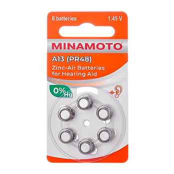 Батарейка Minamoto ZA13 BL6 Zinc Air 1.45V (6/60/600)