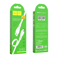 Кабель HOCO X40 USB (m)-microUSB (m) 1м 2.4A TPE белый (1/33/330)