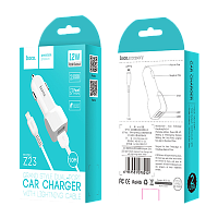 Автомобильное З/У HOCO Z23 2USB 2.4A с кабелем Lightning белый (1/25/250)