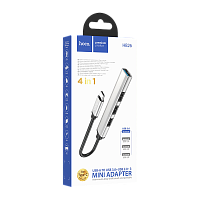 USB-Хаб HOCO HB26 4USB Type-C (m) USB3.0 серебряный (1/18/180) 