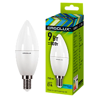 Лампа светодиодная Ergolux C35 E14 9W 4500К 172-265V свеча (1/10/100)