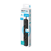 Удлинитель Фотон 16-24ES 4р.С/З 16A 2.0м с выкл. ПВС 3x1мм² USB черный (1/10)