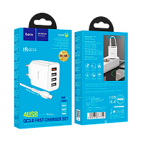 Сетевое З/У HOCO C102A 4USB 2.1A 28W QC3.0 белый (1/13/130)