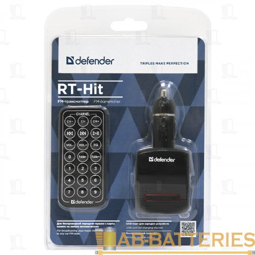 FM-трансмиттер Defender RT-Hit 1USB microSD с пультом черный (1/120)  | Ab-Batteries | Элементы питания и аксессуары для сотовых оптом фото 2
