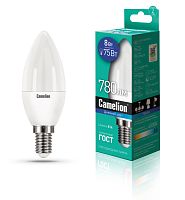 Лампа светодиодная Camelion C35 E14 8W 6500К 170-265V свеча матовая (1/10/100)