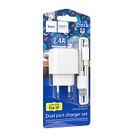 Сетевое З/У HOCO CS51A 2USB 2.4A с кабелем Lightning белый